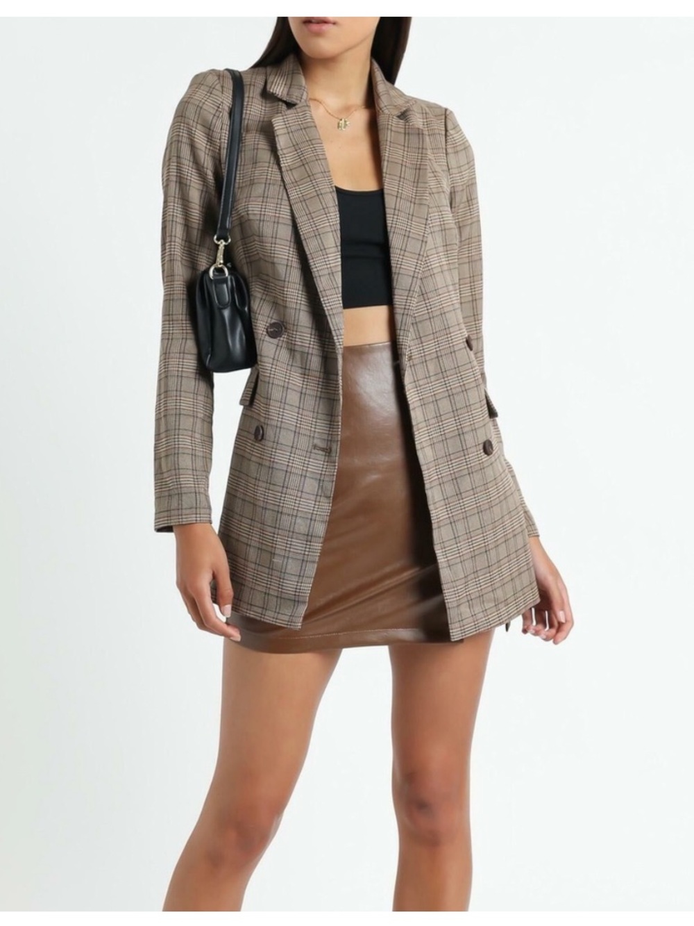 Showpo Brown Plaid Double-Breasted Blazer